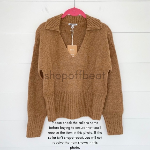 NEW Reformation Beckie Cashmere Collared Sweater Panko Medium - Picture 13 of 16
